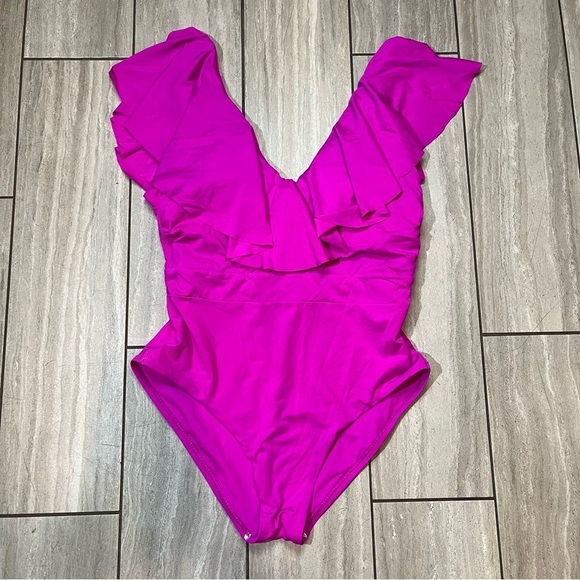 Trina Turk Monaco Ruffle One-Piece Swimsuit Hot Pink 10 - Picture 6 of 6